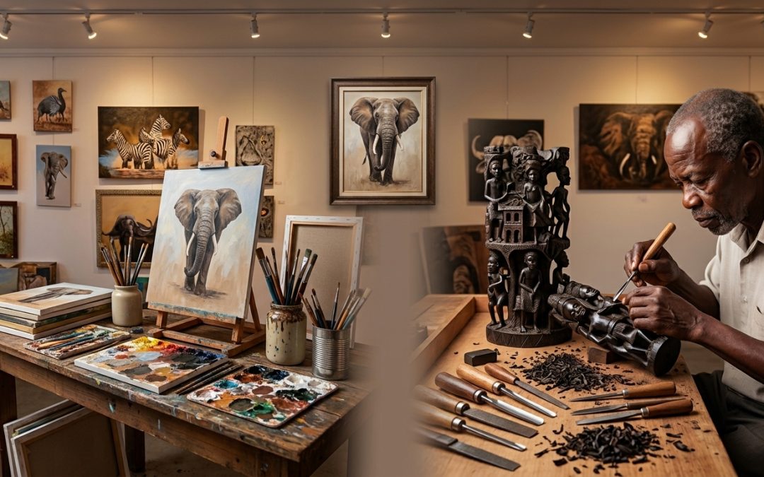 Painting workshop and ebony carving tour activities at Safariland near Karatu