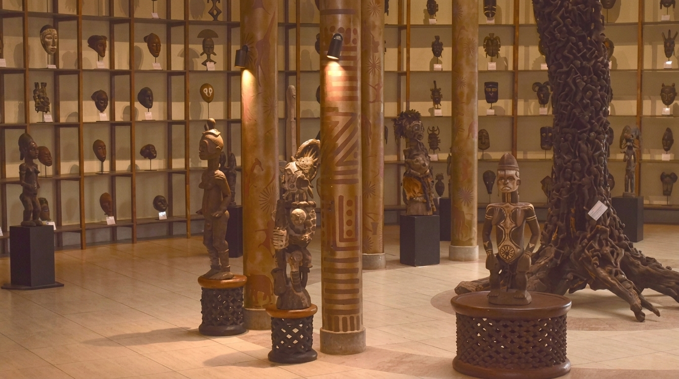 Colourful Tingatinga-style African paintings displayed at African Galleria in Tanzania